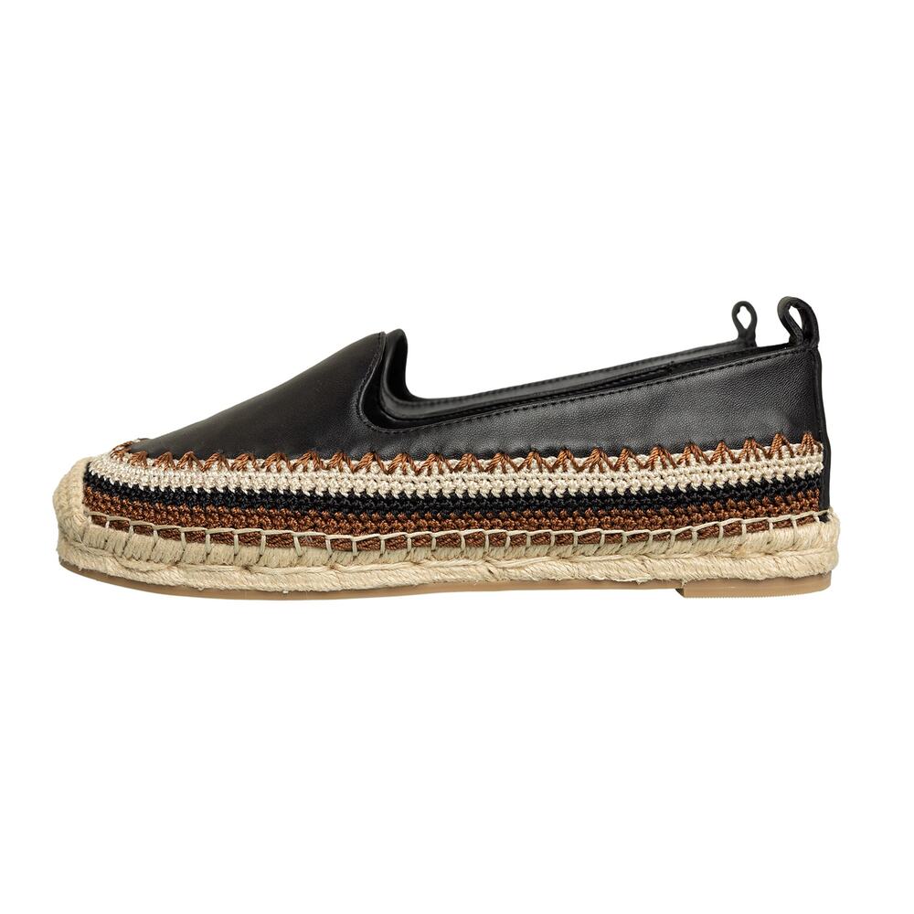 Women's Black Leather Chico's Crochet Slip-on Espadrille Flats NWOB - Size 7M